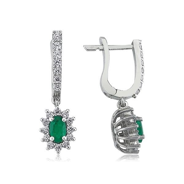 0.70 Karat Pırlantalı Zümrüt Küpe