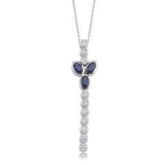 0.80 Karat Pırlantalı Safir Tasarım Kolye F-SI