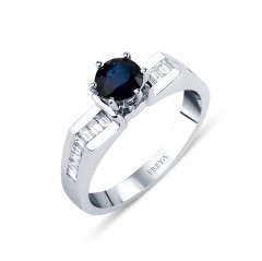 0.90 Karat Safir Baget Pırlanta Yüzük F-VS