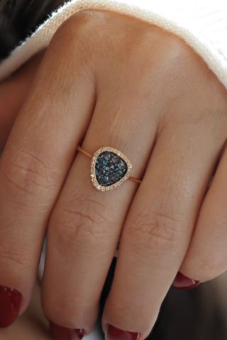 0,55 karat London Blue & Pırlanta yüzük