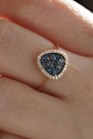0,55 karat London Blue & Pırlanta yüzük