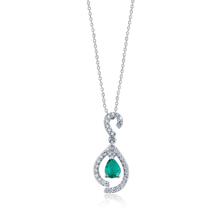 0.30 Karat Pırlantalı Zümrüt Kolye F-SI