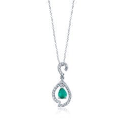0.30 Karat Pırlantalı Zümrüt Kolye F-SI