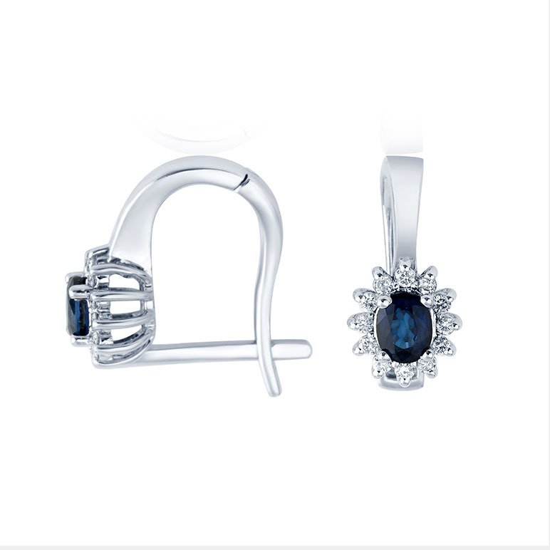 0.90 Karat Pırlantalı Safir küpe