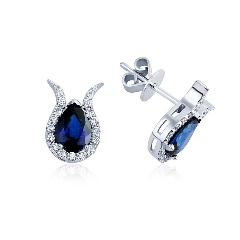 1.00 Karat Pırlantalı Safir Küpe
