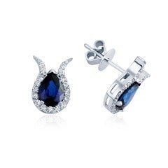 1.00 Karat Pırlantalı Safir Küpe