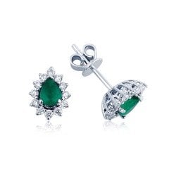 0.75 Karat Pırlantalı Damla Zümrüt Küpe