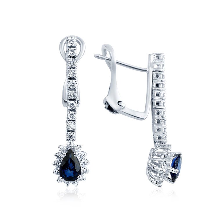 0.90 Karat Pırlantalı Safir Küpe